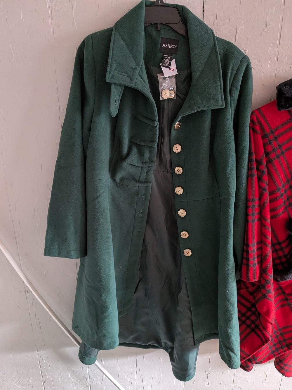 Ashro Women’s Forest Green Long Wool-Blend Trench Coat